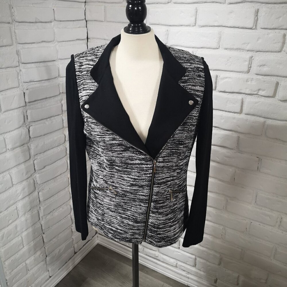 Conrad C Collection Ladies Size 10 Black & White Full Offset Zipper Lined Blazer